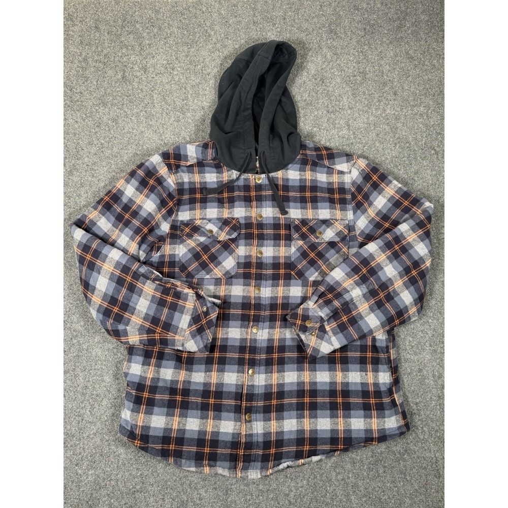 Legendary Outfitters Mens Plaid Hooded Flannel Jacket Quilted Lined Size XL Blue